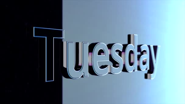 Animation special text effect base on day of week. Animation day of week Tuesday. Word Tuesday with bright contours emerges on black background - Footage, Video