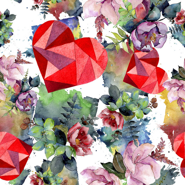 Bouquet composition floral botanical flowers. Watercolor background illustration set. Seamless background pattern. - Photo, Image