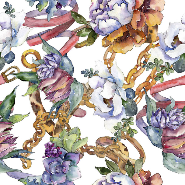 Bouquets floral botanical flowers. Watercolor background illustration set. Seamless background pattern. - Fotó, kép