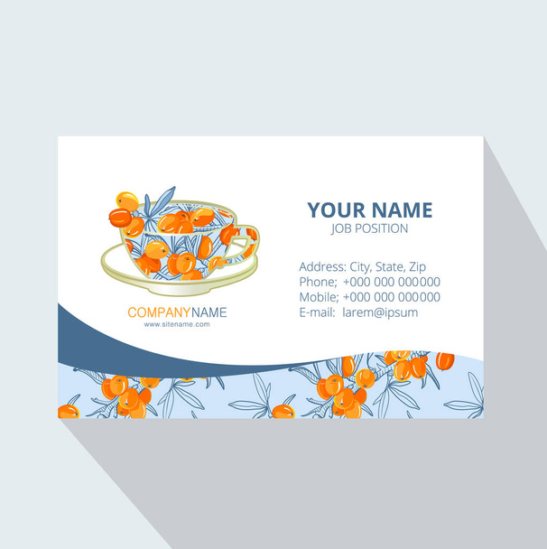 Tea Branding and Packaging with Cup of tea with Sea buckthorn. Corporate Business card. Tea Branding Element for design invitations, gift cards, flyers and brochures. Vector illustration - Вектор, зображення