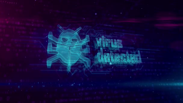 Virus detected hologram on digital background. Danger alert, worm, infection, cyber attack and warning abstract concept. Futuristic loopable and seamless 3D animation. - Footage, Video