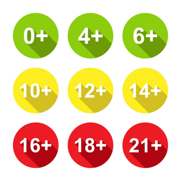 Set of age limits for websites and apps, simple design - Vector, Image