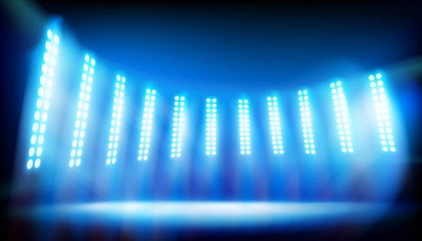 Illuminated stage on the stadium. Blue background. Vector illustration. - Vector, Image