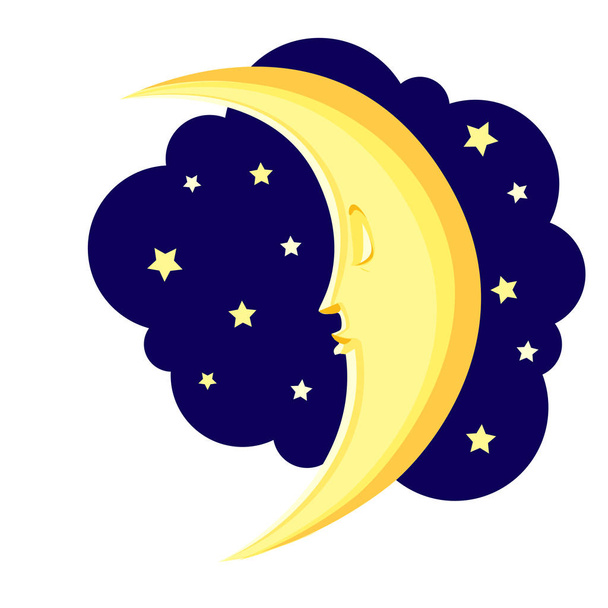 Sleeping moon in the night sky with the stars - Vetor, Imagem
