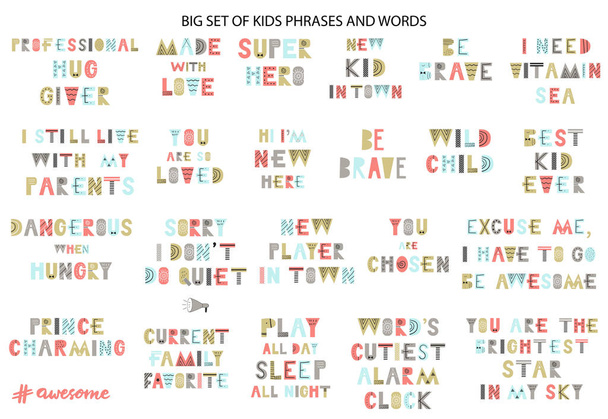 Velké děti kolekce písma fráze. Vektorové ilustrace - Vektor, obrázek