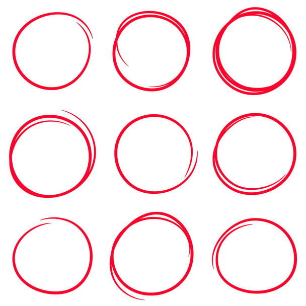 Conjunto de círculos rabiscos desenhados à mão vermelha
 - Vetor, Imagem