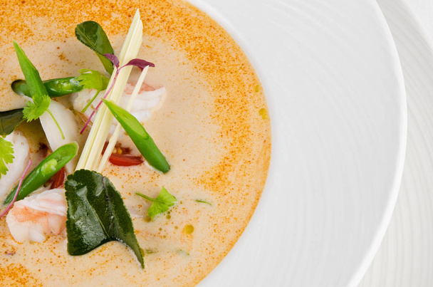Tom Yum soup thai food traditional cuisine with ingredient on white isolated background, top view - Valokuva, kuva