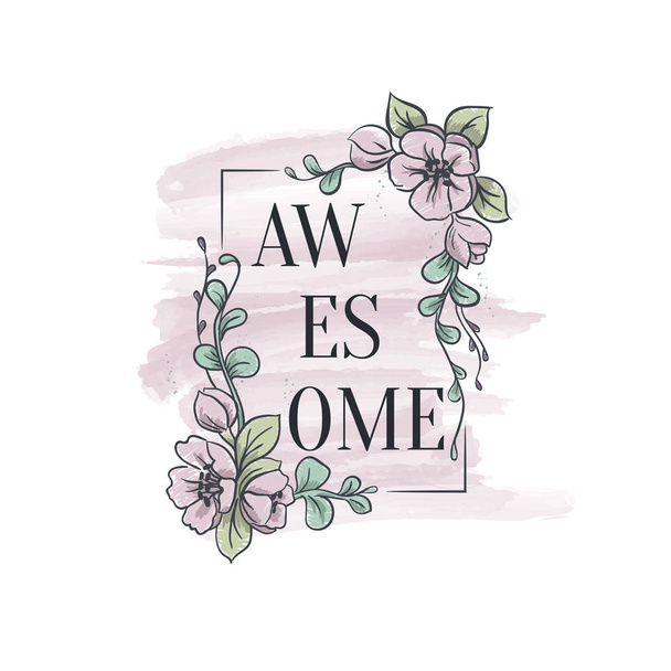 T-shirt design with watercolor background and floral frame - Vector, imagen