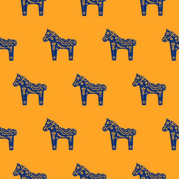 Силуэт лошади бесшовный с цветочными декоративными текстурами синего и оранжевого цвета
. - Вектор,изображение