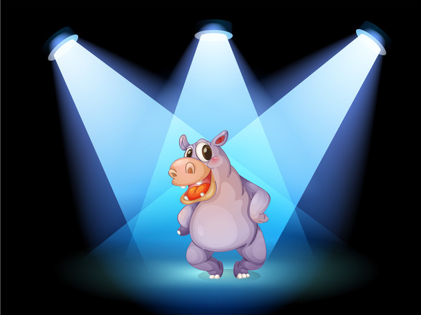 Um hipopótamo em pé no palco com holofotes
 - Vetor, Imagem