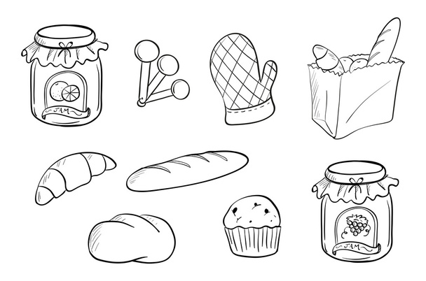 Diseño de Doodle de pan y mermelada
 - Vector, imagen