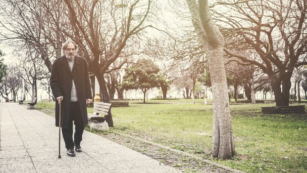 Vanha mies kävelee puistossa - Valokuva, kuva