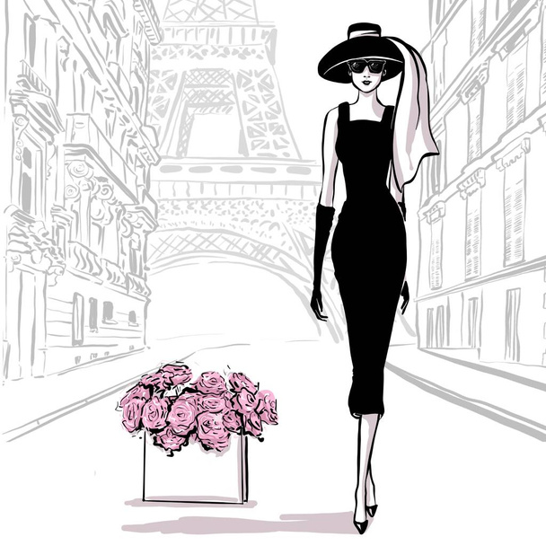 Bella donna in stile retrò a Parigi. abito vintage anni sessanta
  - Foto, immagini