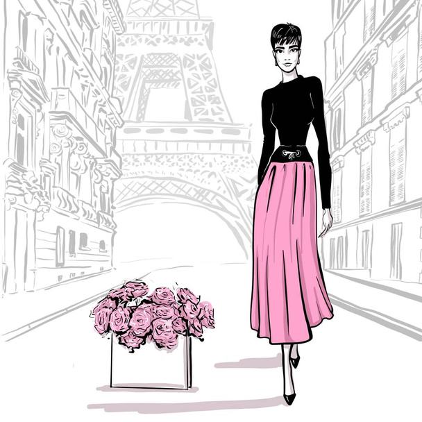 Kaunis nainen retrotyyliin Pariisissa. vintage mekko kuusikymmentäluvun
  - Valokuva, kuva