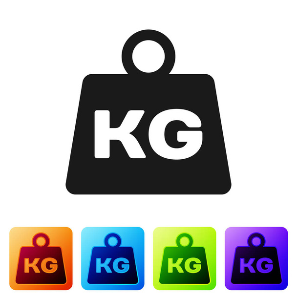 Black Weight icon isolated on white background. Kilogram weight block for weight lifting and scale. Mass symbol. Set icon in color square buttons. Vector Illustration - Vector, Image