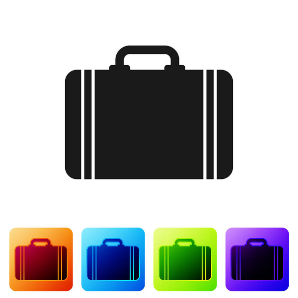 Black Suitcase for travel icon isolated on white background. Traveling baggage sign. Travel luggage icon. Set icon in color square buttons. Vector Illustration - Wektor, obraz