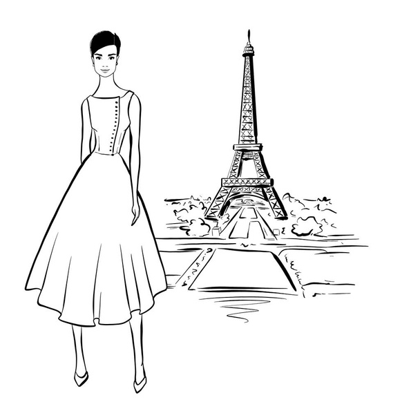 Bella donna in stile retrò a Parigi. abito vintage anni sessanta
  - Foto, immagini