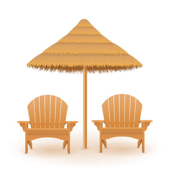 beach armchair lounger deckchair wooden and umbrella made of str - Вектор,изображение