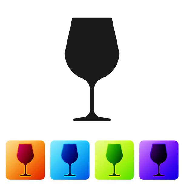 白い背景に分離された黒いワイングラスのアイコン。ワイングラスの看板。色の正方形のボタンでアイコンを設定します。ベクターイラスト - ベクター画像