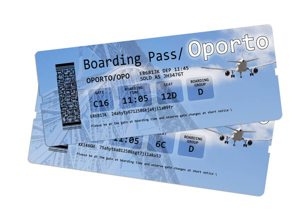 Biglietti della carta d'imbarco aerea per "Oporto" isolati su bianco
. - Foto, immagini