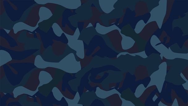 Camouflage pattern texture. Abstract dark blue green modern vector military camo backgound. Fabric textile print template. Vector illustration. - Vector, Image