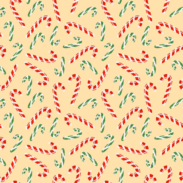 aranyos gouache varrat nélküli minta a nyaralás dekor, szövet, csomagolás. karácsonyi cukorka bot a fehér háttér. - Fotó, kép