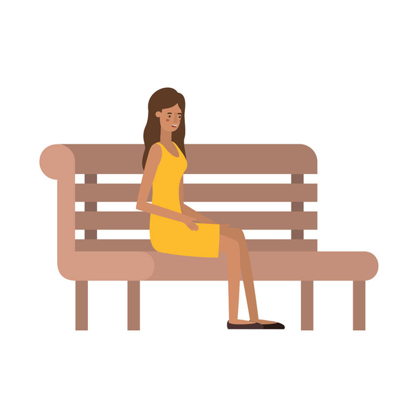 mooie en jonge vrouw zittend op houten stoel - Vector, afbeelding