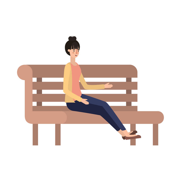 beautiful and young woman sitting on wooden chair - Vector, Image