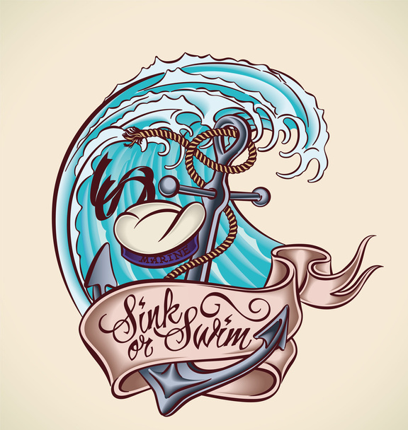 Sink or Swim - tattoo design - Vector, Image