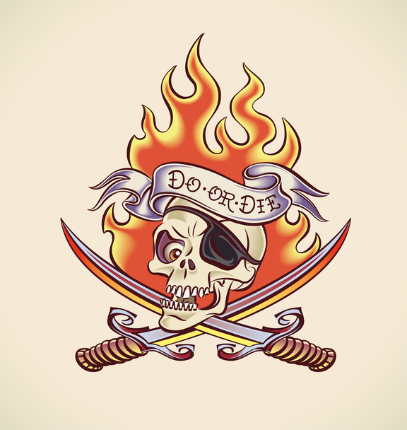 Череп пирата - дизайн татуировки
 - Вектор,изображение