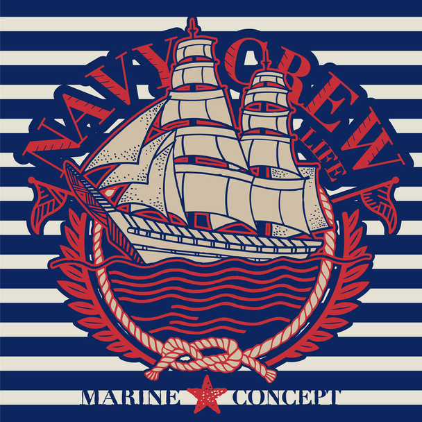 Graficzne logo dla żeglarskiego klubu sportowego, koncepcja morska - Wektor, obraz