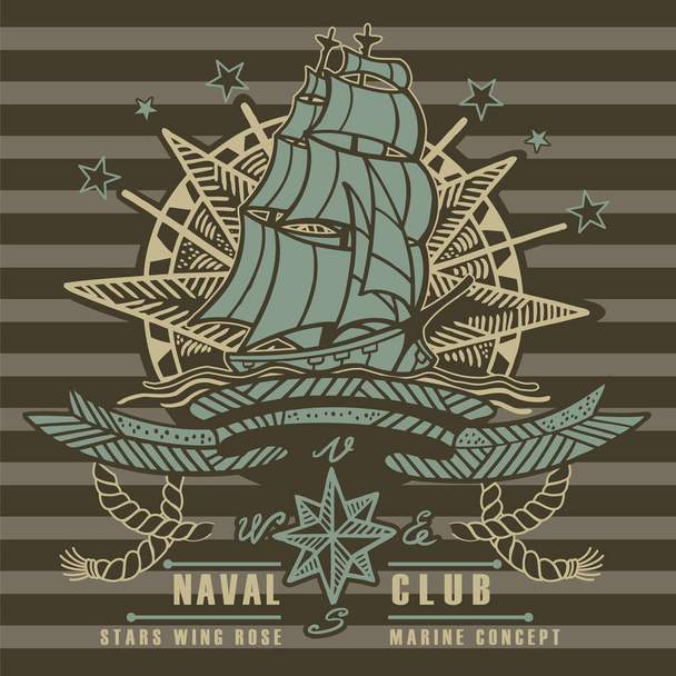 Γραφικό λογότυπο για ναυτικό αθλητικό σύλλογο, ναυτική έννοια - Διάνυσμα, εικόνα