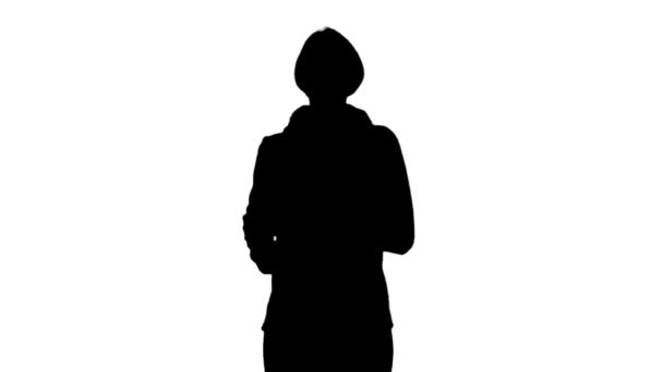 Running girl on the track. White background. Slow motion. Silhouette - Footage, Video