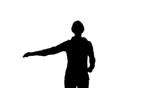 Woman run and waving around people. White background. Slow motion. Silhouette - Footage, Video