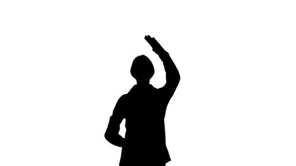 Girl run and waving. White background. Slow motion. Silhouette - Filmmaterial, Video