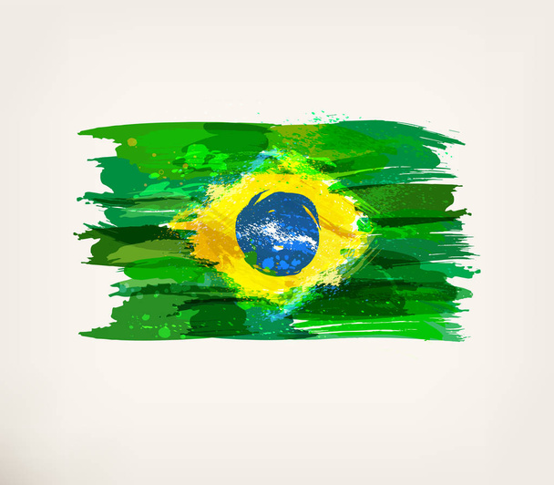 Akwarela ręcznie rysowane Brazylijska flaga - Wektor, obraz