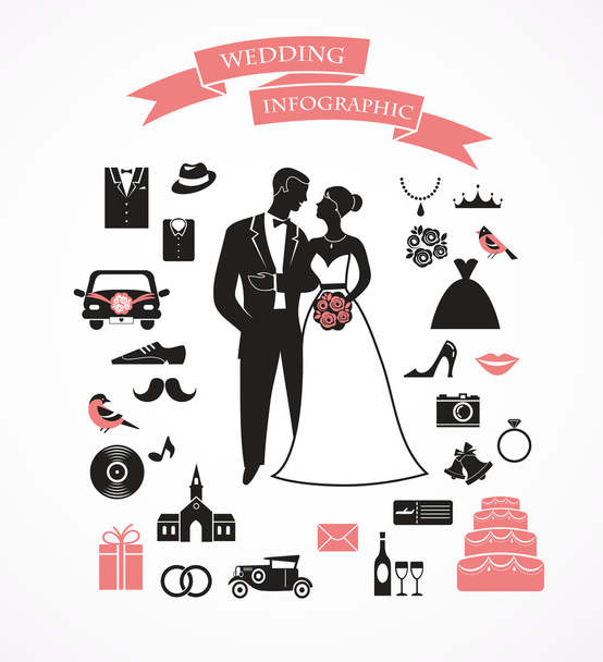 Wedding vector set with graphic elements - Vector, Image