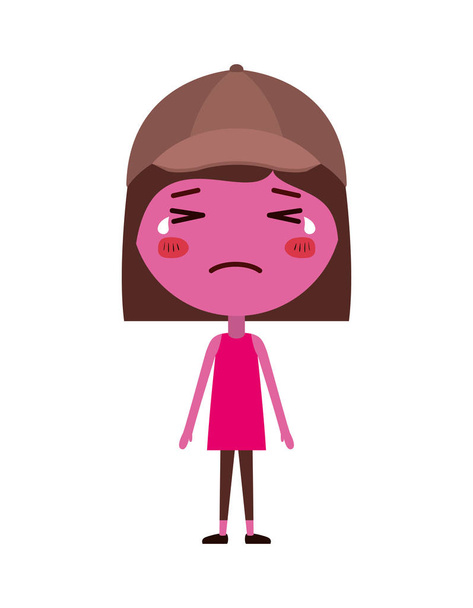 Cartoon vrouw huilen kawaii karakter - Vector, afbeelding
