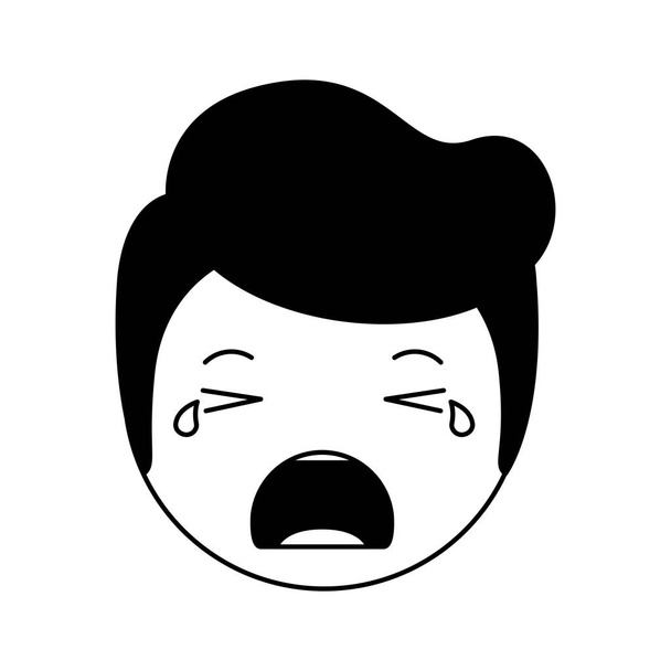 kreslený muž plačící hlava kawaii znak - Vektor, obrázek