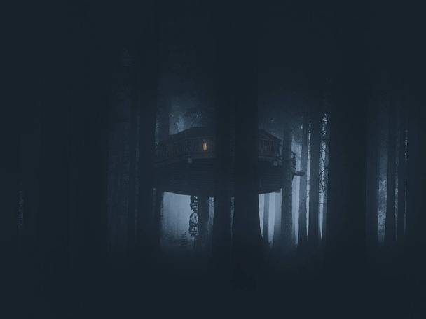 τρομακτικό δέντρο σπίτι σε μυστηριώδες δάσος  - Φωτογραφία, εικόνα