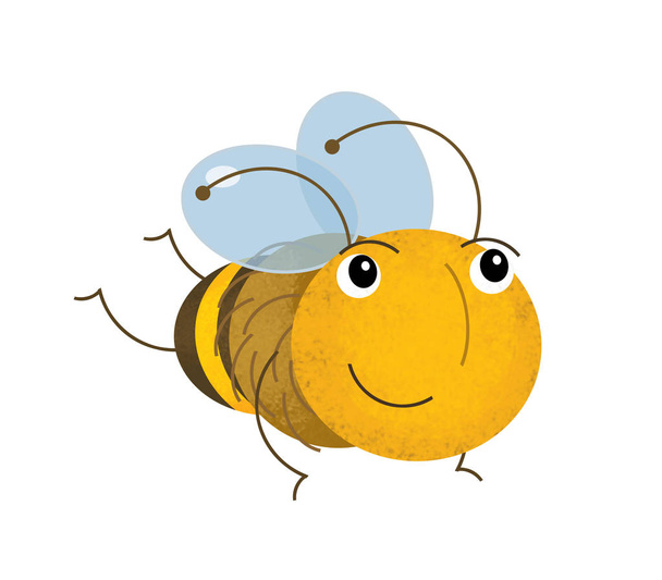 καρτούν σκηνή με χαρούμενο πέταγμα και την εργασία μέλισσα σε λευκό φόντο-απεικόνιση για τα παιδιά - Φωτογραφία, εικόνα