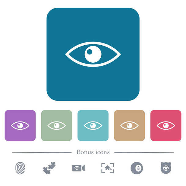 Augen flache Symbole auf farblich abgerundeten quadratischen Hintergründen - Vektor, Bild