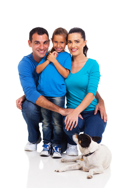 little girl with her parents and their pet dog - Foto, Bild
