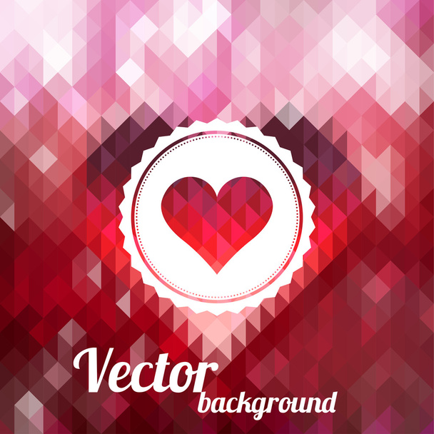 Label with heart on color background made of triangles - Vektori, kuva