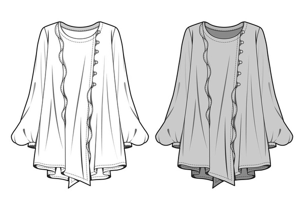 Blouse fashion flat sketch template - Vector, Image