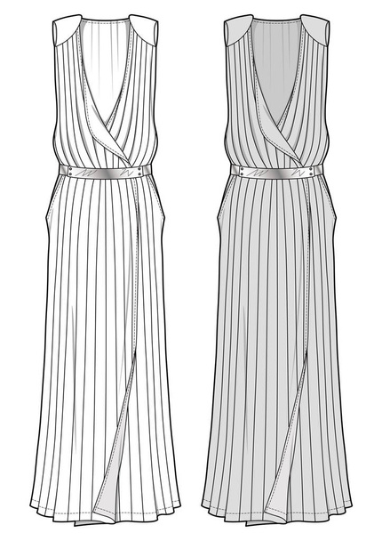 DRESS fashion flat sketch template - Vector, imagen