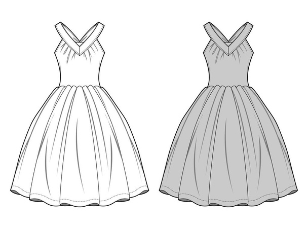 DRESS fashion flat sketch template - Vector, Image
