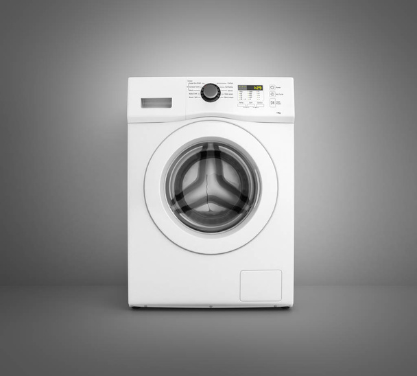 Washing machine on a grey gradient wall background 3d illustrati - Φωτογραφία, εικόνα
