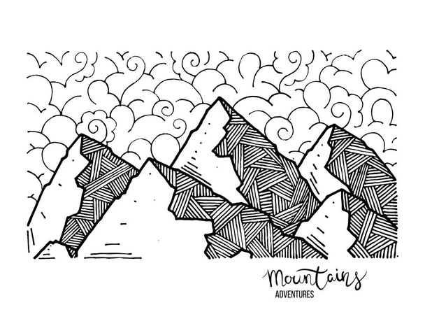 Hand getekend beeld van een bergtop, gravure stijl, grunge textuur - Vector, afbeelding