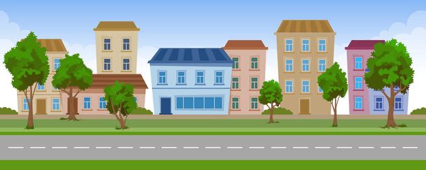 City building houses with road and trees.  - Vector, Image